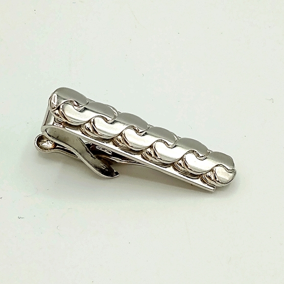 Vintage Other - Engraved Braided Woven Twisted Silver tone Tie Clip Tie Bar Vintage